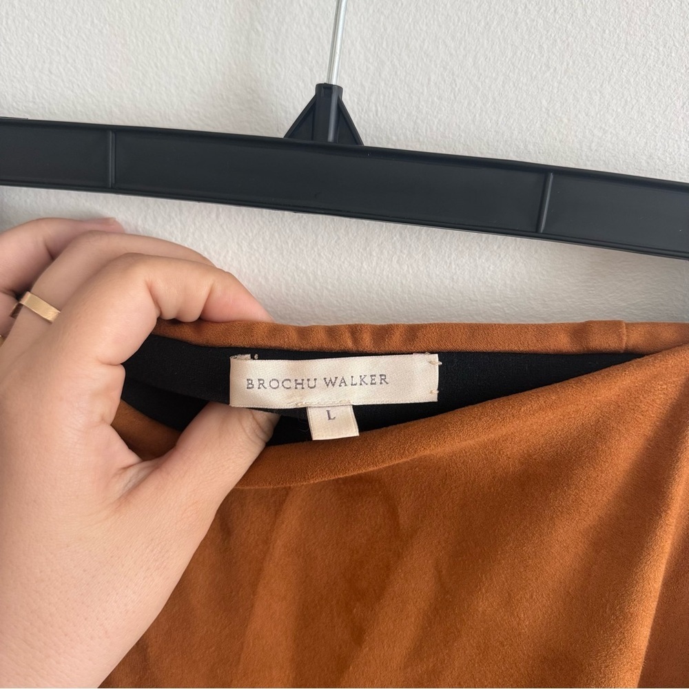 Brochu Walker Brown Midi Slip Skirt Brown Suede Luxury Western Size Large - Picture 4 of 8